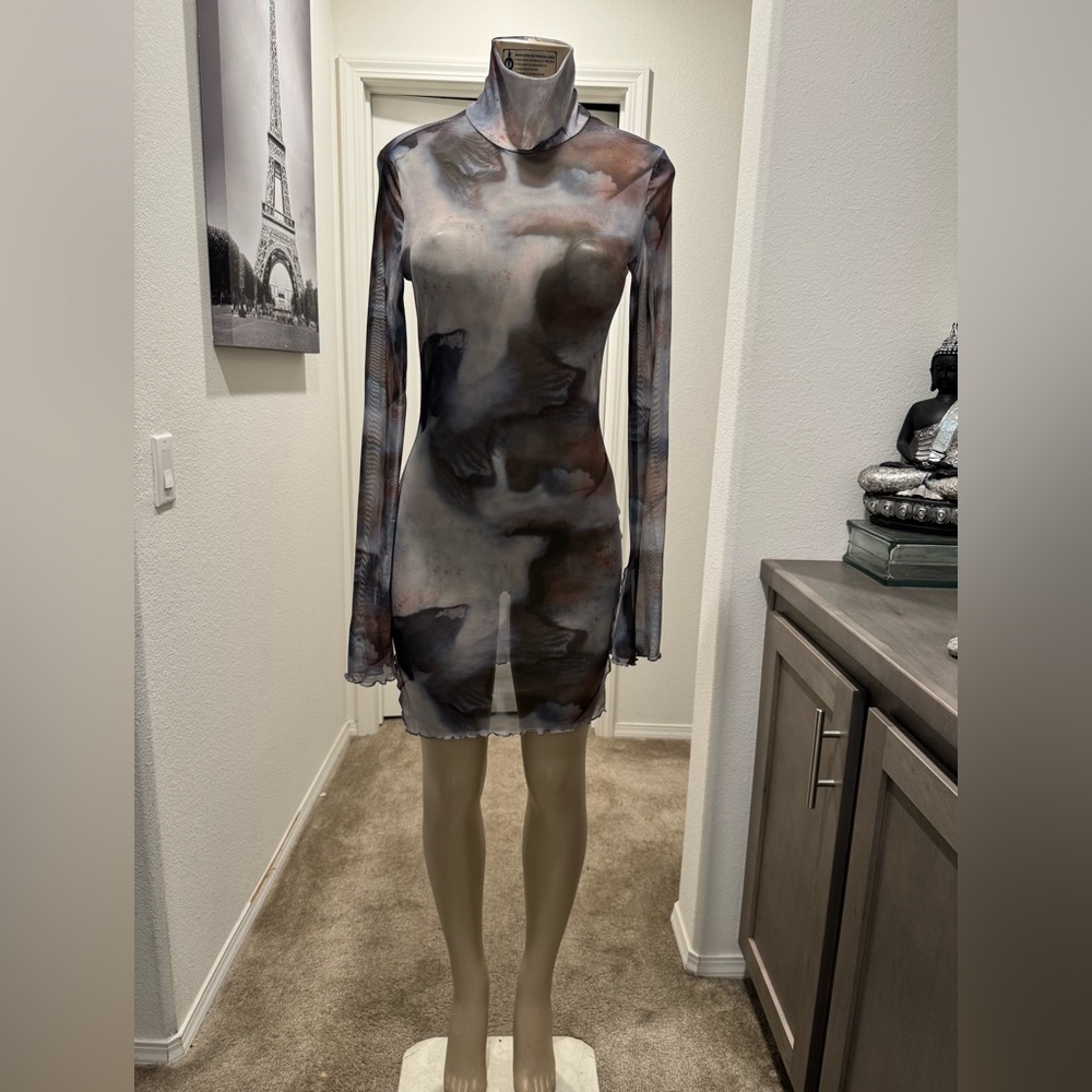 Elegant Multicolor Turtleneck Dress
